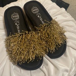 Jeffrey Campbell gold beaded slide